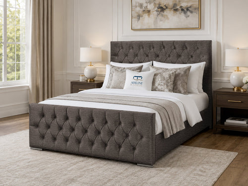 Arabella Button-Tufted Upholstered Bed Set with Floor Standing Headboard, Footboard & Storage Upgrade Option