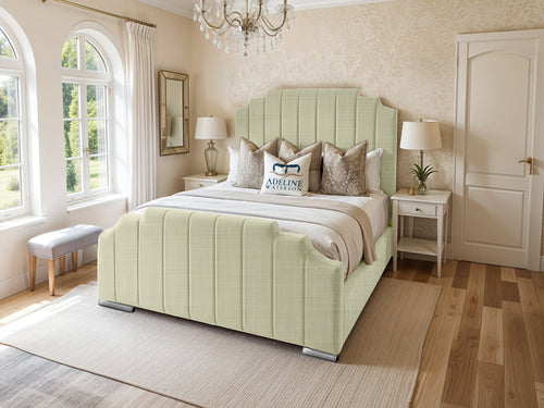Arizona Scalloped Vertical Channel Upholstered Bed Set with Floor Standing Headboard, Footboard & Storage Upgrade Option