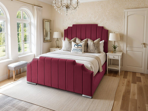 Arizona Scalloped Vertical Channel Upholstered Bed Set with Floor Standing Headboard, Footboard & Storage Upgrade Option