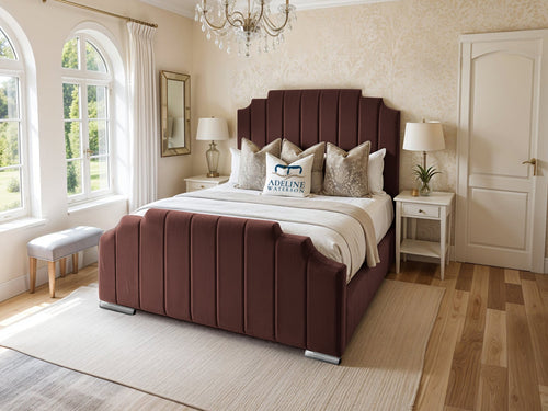 Arizona Scalloped Vertical Channel Upholstered Bed Set with Floor Standing Headboard, Footboard & Storage Upgrade Option
