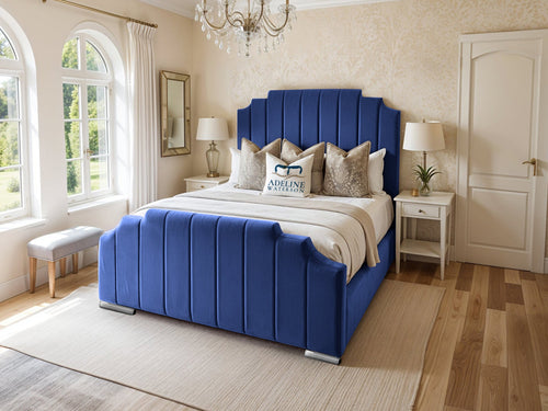 Arizona Scalloped Vertical Channel Upholstered Bed Set with Floor Standing Headboard, Footboard & Storage Upgrade Option