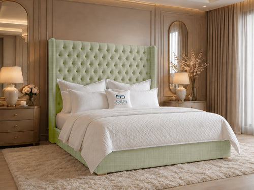 Ashbourne Wing Tufted Upholstered Bed Set with Floor Standing Headboard, Footboard & Storage Upgrade Option