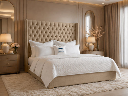 Ashbourne Wing Tufted Upholstered Bed Set with Floor Standing Headboard, Footboard & Storage Upgrade Option