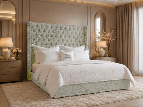 Ashbourne Wing Tufted Upholstered Bed Set with Floor Standing Headboard, Footboard & Storage Upgrade Option