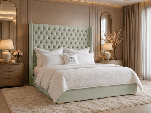 Ashbourne Wing Tufted Upholstered Bed Set with Floor Standing Headboard, Footboard & Storage Upgrade Option