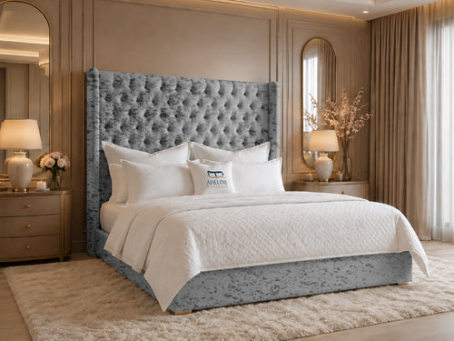 Ashbourne Wing Tufted Upholstered Bed Set with Floor Standing Headboard, Footboard & Storage Upgrade Option