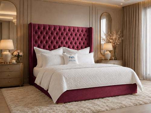 Ashbourne Wing Tufted Upholstered Bed Set with Floor Standing Headboard, Footboard & Storage Upgrade Option