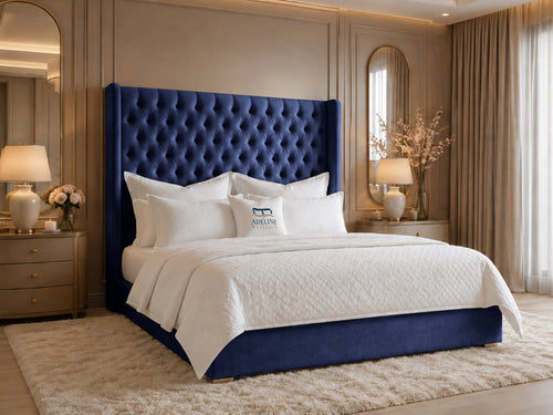 Ashbourne Wing Tufted Upholstered Bed Set with Floor Standing Headboard, Footboard & Storage Upgrade Option