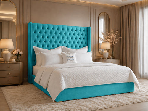 Ashbourne Wing Tufted Upholstered Bed Set with Floor Standing Headboard, Footboard & Storage Upgrade Option