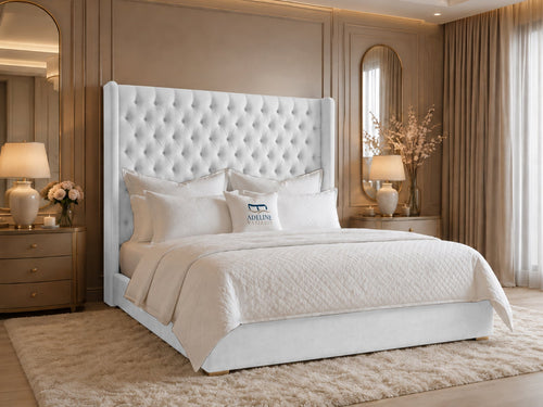 Ashbourne Wing Tufted Upholstered Bed Set with Floor Standing Headboard, Footboard & Storage Upgrade Option