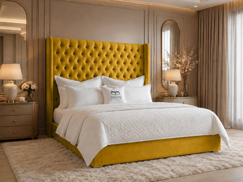 Ashbourne Wing Tufted Upholstered Bed Set with Floor Standing Headboard, Footboard & Storage Upgrade Option