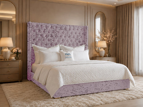 Ashbourne Wing Tufted Upholstered Bed Set with Floor Standing Headboard, Footboard & Storage Upgrade Option