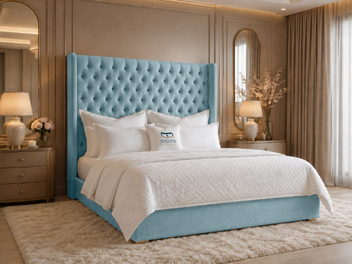 Ashbourne Wing Tufted Upholstered Bed Set with Floor Standing Headboard, Footboard & Storage Upgrade Option