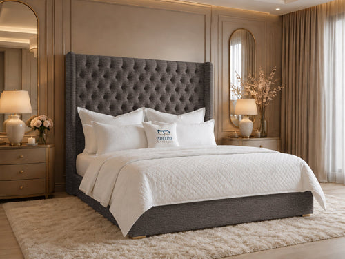 Ashbourne Wing Tufted Upholstered Bed Set with Floor Standing Headboard, Footboard & Storage Upgrade Option