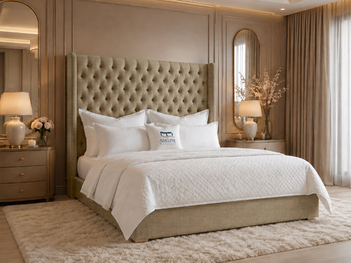 Ashbourne Wing Tufted Upholstered Bed Set with Floor Standing Headboard, Footboard & Storage Upgrade Option