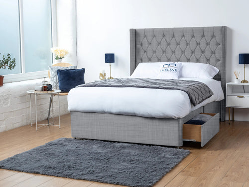 Ashburn Button-Tufted Divan Bed Set with Storage Drawers, Floor Standing Headboard & Footboard