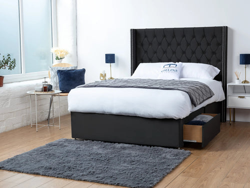 Ashburn Button-Tufted Divan Bed Set with Storage Drawers, Floor Standing Headboard & Footboard