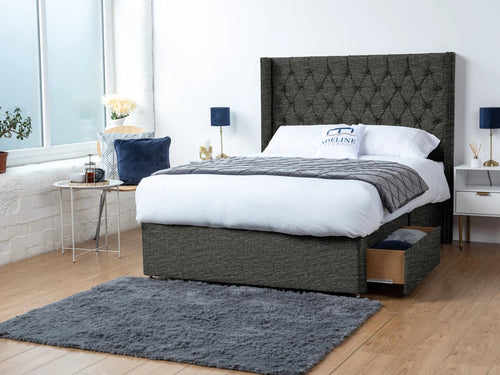 Ashburn Button-Tufted Divan Bed Set with Storage Drawers, Floor Standing Headboard & Footboard