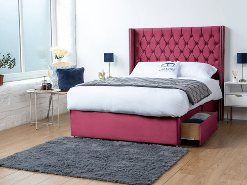 Ashburn Button-Tufted Divan Bed Set with Storage Drawers, Floor Standing Headboard & Footboard