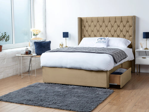 Ashburn Button-Tufted Divan Bed Set with Storage Drawers, Floor Standing Headboard & Footboard