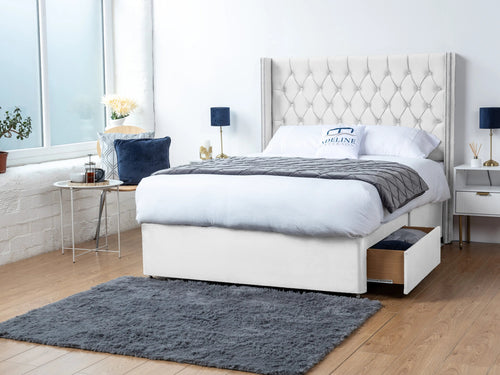 Ashburn Button-Tufted Divan Bed Set with Storage Drawers, Floor Standing Headboard & Footboard
