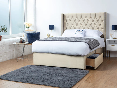 Ashburn Button-Tufted Divan Bed Set with Storage Drawers, Floor Standing Headboard & Footboard