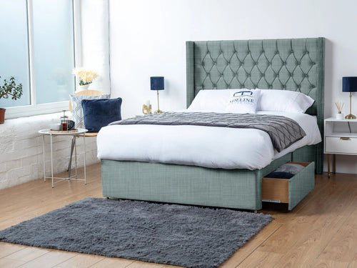 Ashburn Button-Tufted Divan Bed Set with Storage Drawers, Floor Standing Headboard & Footboard