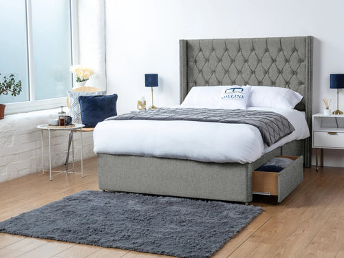 Ashburn Button-Tufted Divan Bed Set with Storage Drawers, Floor Standing Headboard & Footboard
