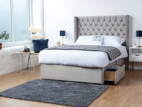 Ashburn Button-Tufted Divan Bed Set with Storage Drawers, Floor Standing Headboard & Footboard