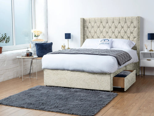 Ashburn Button-Tufted Divan Bed Set with Storage Drawers, Floor Standing Headboard & Footboard
