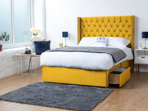 Ashburn Button-Tufted Divan Bed Set with Storage Drawers, Floor Standing Headboard & Footboard