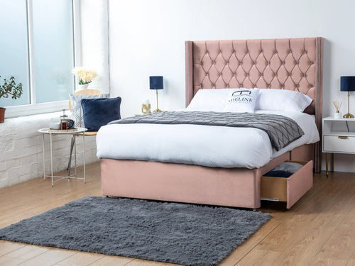 Ashburn Button-Tufted Divan Bed Set with Storage Drawers, Floor Standing Headboard & Footboard