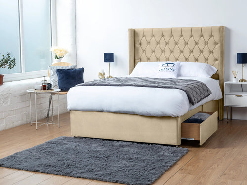 Ashburn Button-Tufted Divan Bed Set with Storage Drawers, Floor Standing Headboard & Footboard