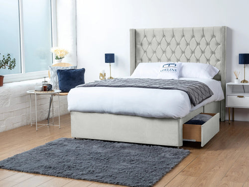 Ashburn Button-Tufted Divan Bed Set with Storage Drawers, Floor Standing Headboard & Footboard