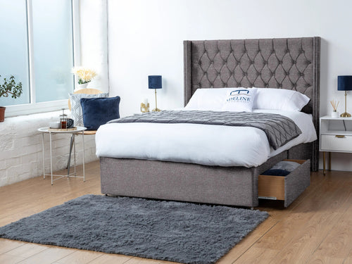 Ashburn Button-Tufted Divan Bed Set with Storage Drawers, Floor Standing Headboard & Footboard