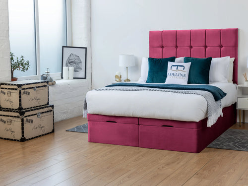 Ashland Cube Panel Ottoman End Lift Storage Bed Set with Floor Standing Headboard & Footboard