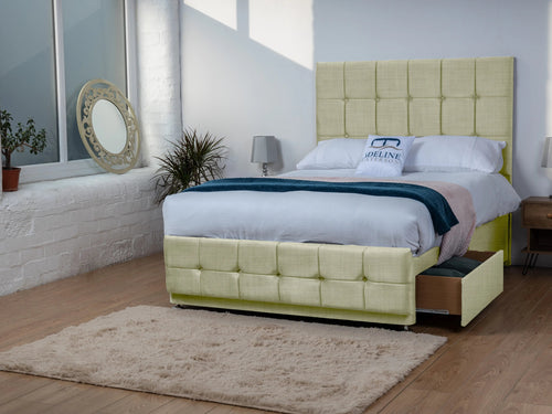 Ashmount Cube Panel Divan Bed Set with Storage Drawers, Floor Standing Headboard & Footboard