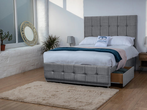 Ashmount Cube Panel Divan Bed Set with Storage Drawers, Floor Standing Headboard & Footboard