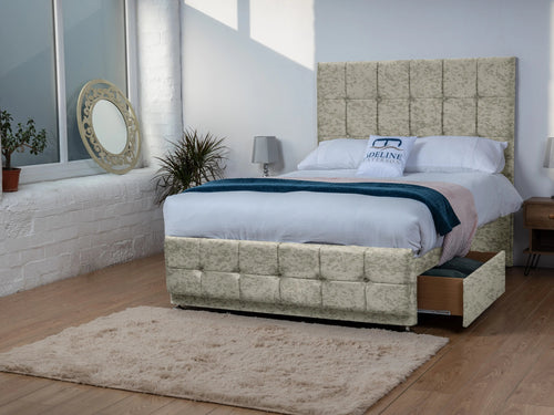 Ashmount Cube Panel Divan Bed Set with Storage Drawers, Floor Standing Headboard & Footboard