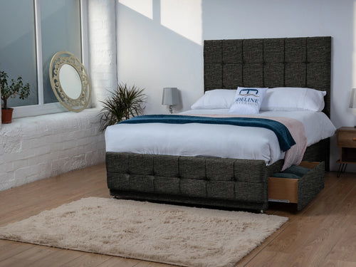 Ashmount Cube Panel Divan Bed Set with Storage Drawers, Floor Standing Headboard & Footboard