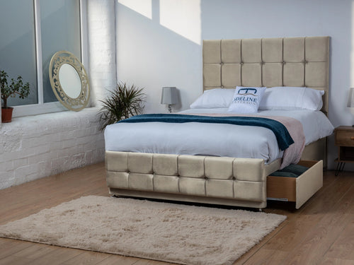 Ashmount Cube Panel Divan Bed Set with Storage Drawers, Floor Standing Headboard & Footboard