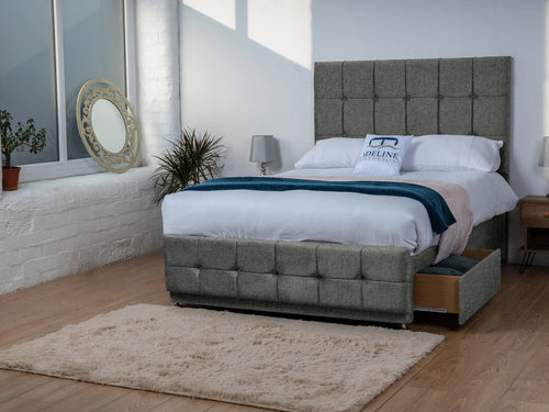 Ashmount Cube Panel Divan Bed Set with Storage Drawers, Floor Standing Headboard & Footboard