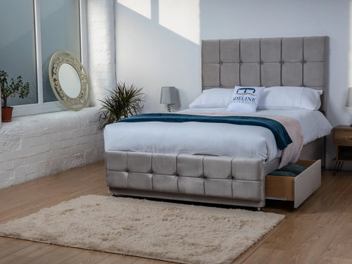 Ashmount Cube Panel Divan Bed Set with Storage Drawers, Floor Standing Headboard & Footboard