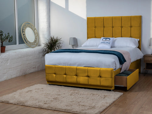 Ashmount Cube Panel Divan Bed Set with Storage Drawers, Floor Standing Headboard & Footboard