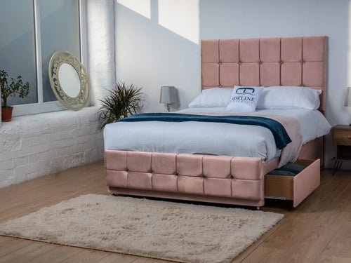 Ashmount Cube Panel Divan Bed Set with Storage Drawers, Floor Standing Headboard & Footboard