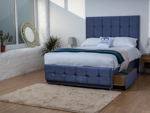 Ashmount Cube Panel Divan Bed Set with Storage Drawers, Floor Standing Headboard & Footboard