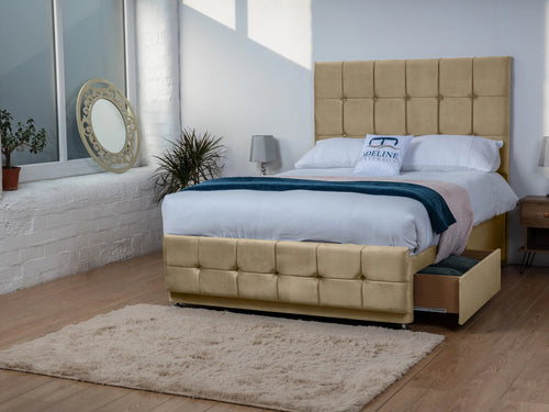 Ashmount Cube Panel Divan Bed Set with Storage Drawers, Floor Standing Headboard & Footboard
