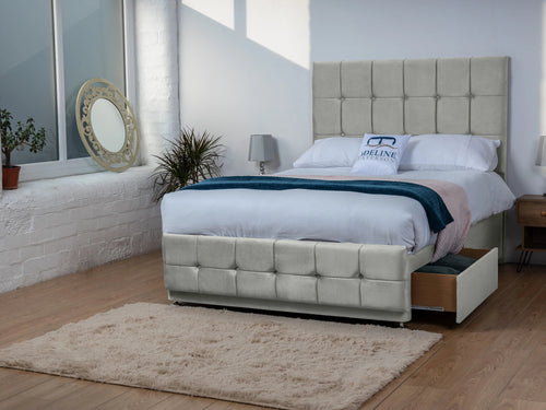 Ashmount Cube Panel Divan Bed Set with Storage Drawers, Floor Standing Headboard & Footboard