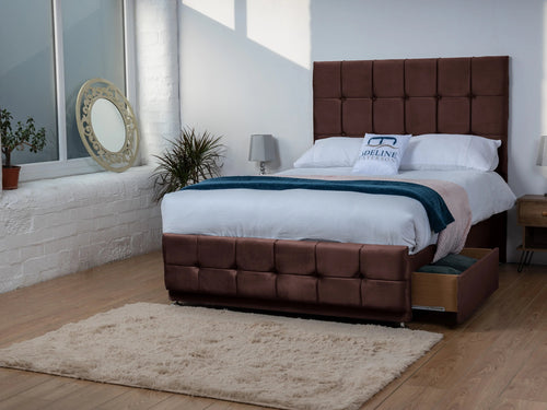 Ashmount Cube Panel Divan Bed Set with Storage Drawers, Floor Standing Headboard & Footboard