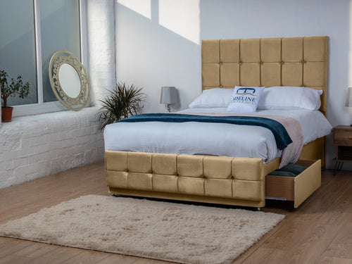 Ashmount Cube Panel Divan Bed Set with Storage Drawers, Floor Standing Headboard & Footboard